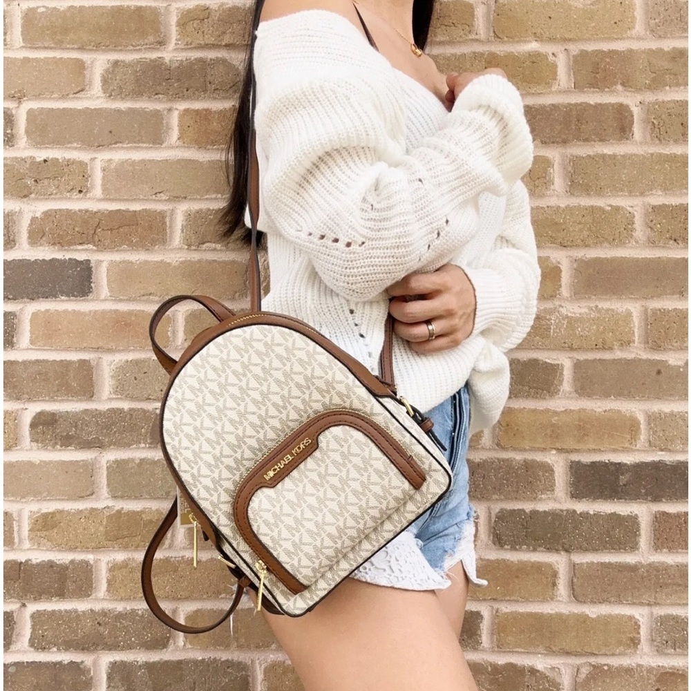 Michael Kors Jaycee XS Mini Convertible Zip Pocket Backpack Crossbody Vanilla